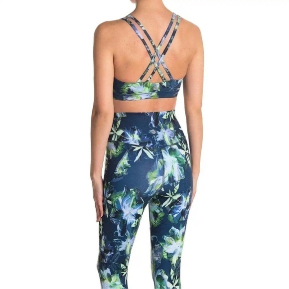 𝅺x by Gottex Crisscross Strap Sports Bra XS Dark Floral Strappy Blue/Green NWT - Picture 4 of 5